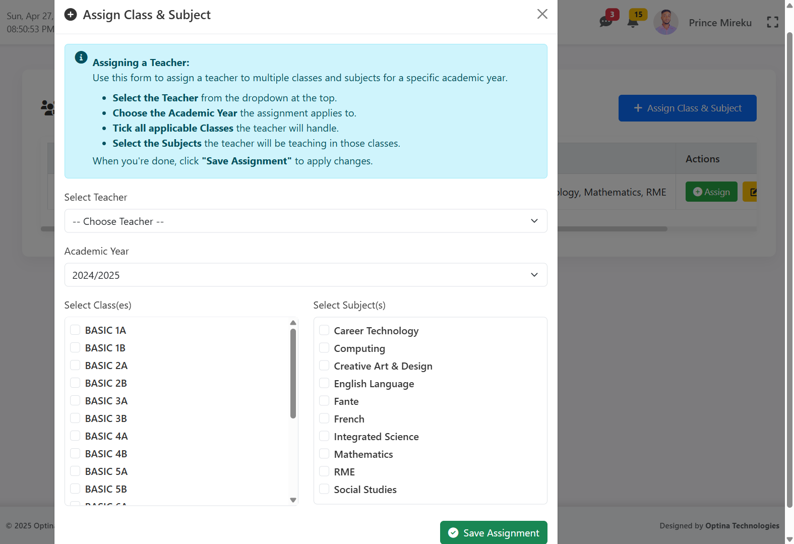 Dashboard in Browser
